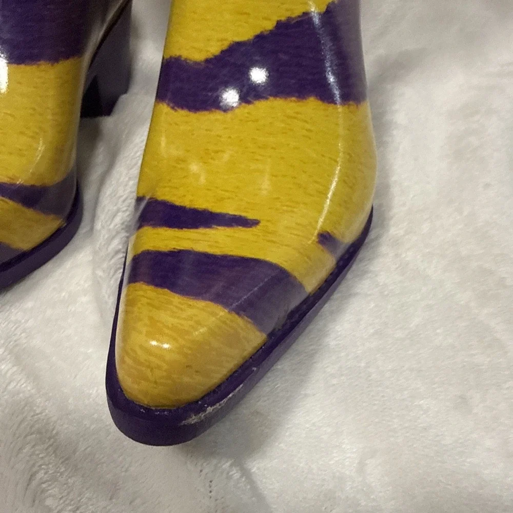 MyGameBoots Purple Gold Western Rain Boots Womens 6 Cowboy Rubber LSU